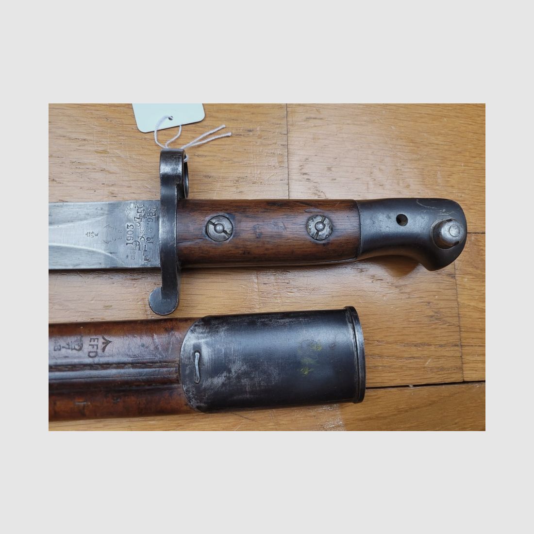 Sehr schöne britische Bajonett Landmuster 1903 – 1. Bajonett für die kurze Version des Lee Enfield – exzellenter Zustand – perfektes Original-Futteral – TBE +, Bild 8 von 12