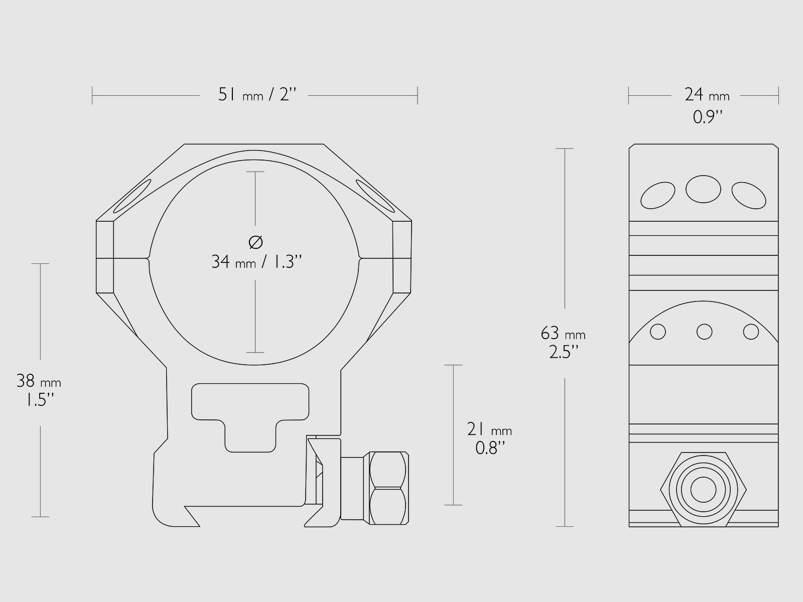 Hawke 24120 Taktische Ringmontagen 34mm 2 Stück Weaver Hoch