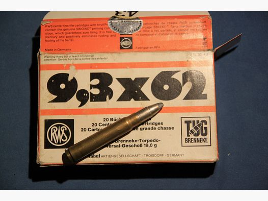 15 Schuß RWS Jagdmunition 9,3 x 62 mit dem 19 Gramm TUG-Geschoß