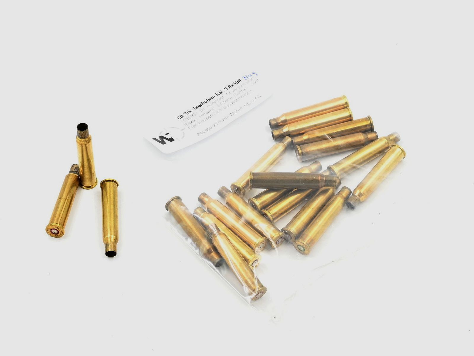 Jagdhülsen div. Hersteller 5.6x50R Mag., 20 Stk., Boxer, 1x verschossen