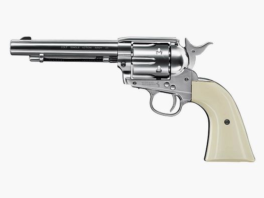 CO2 Revolver Colt Single Action Army SAA .45 5.5 Zoll Nickel Finish weiĂźe Griffschalen Kaliber 4,5 mm Diabolo (P18)