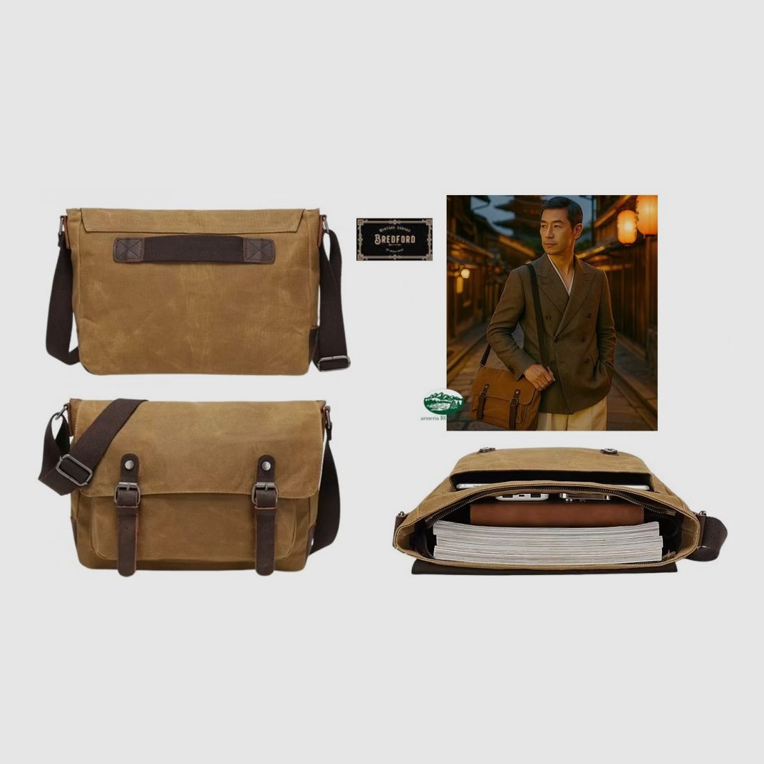 BREDFORD Dutton Wax Tasche in Tan mit Lederdetails