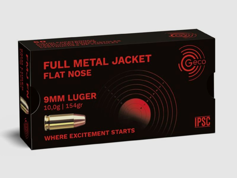 GECO 9 mm Luger Full Metal Jacket Flat Nose 10,0g/154gr - 50 Patronen