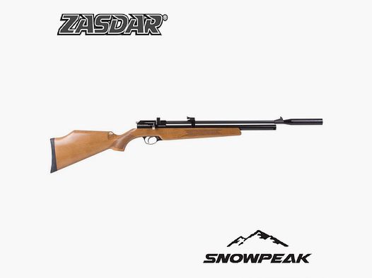 PCP-Gewehr Snowpeak – Zasdar PR900 GEN 2 Kal. 4,5 mm – Moderator, Regler und Holzschaft.