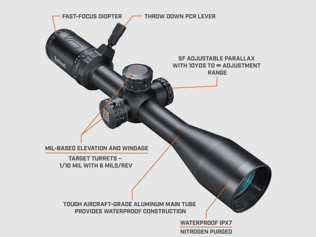 Bushnell AR Scope Richtkijker 4,5-18x40 Drop Zone 308 BDC Reticle in het 2e Focal Plane