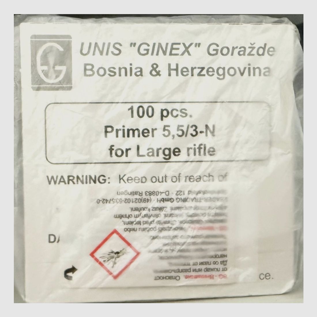Ginex Large Rifle Primer caps 10 times 100 pieces