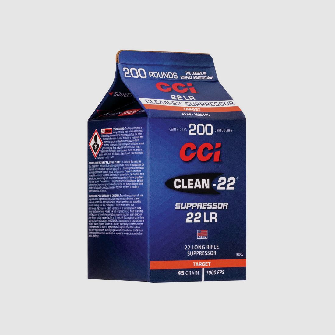 CCI Clean-22 Suppressor .22 LR 45GR LRN 200 Patronen