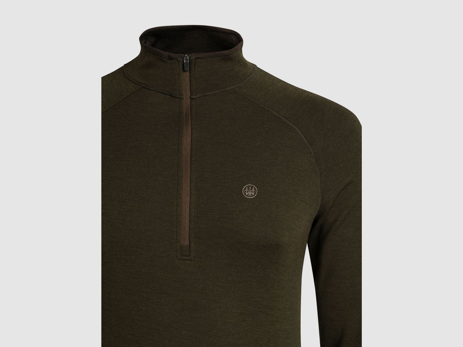 Glider Merino Thermo-Pullover mit halbem Reißverschluss in Olivgrün, Bild 2 von 4
