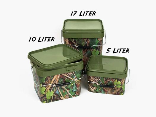Futtereimer mit Deckel - Rechteck - 17 Liter - Camouflage (Motiv Waldboden)