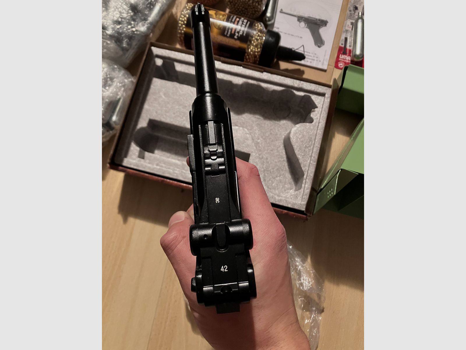 Luger P08 Blowback / OVP 4.5mm mit Ausrüstung 