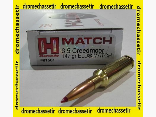 20 cartouches Hornady MATCH de calibre 6,5 Creedmoor, 147 grains, ELD Match 81501