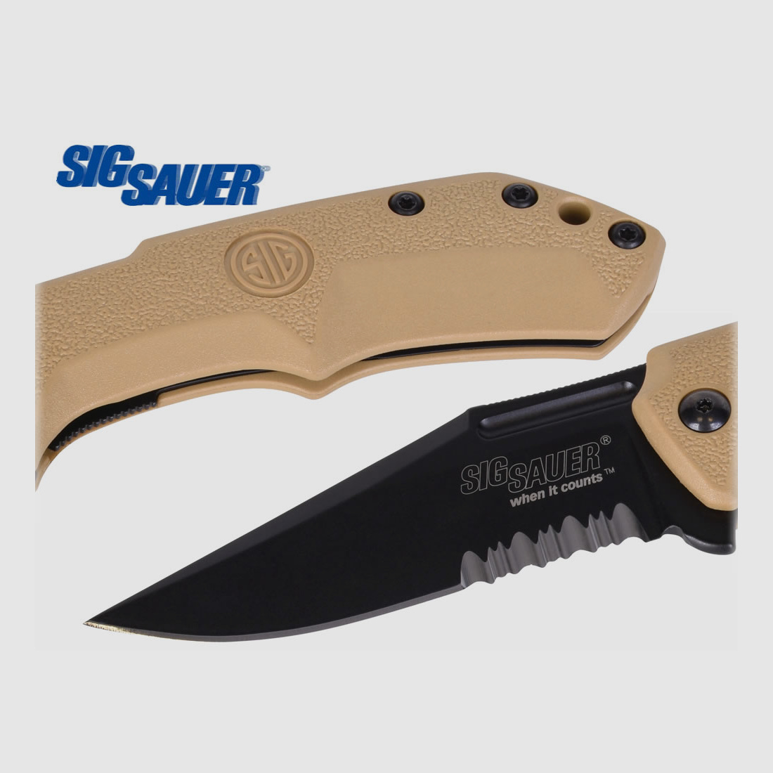 Taschenmesser Sig Sauer M1 TAN, Tactical Folding Knife, Clippoint-Klinge 90 mm, GĂĽrtelclip
