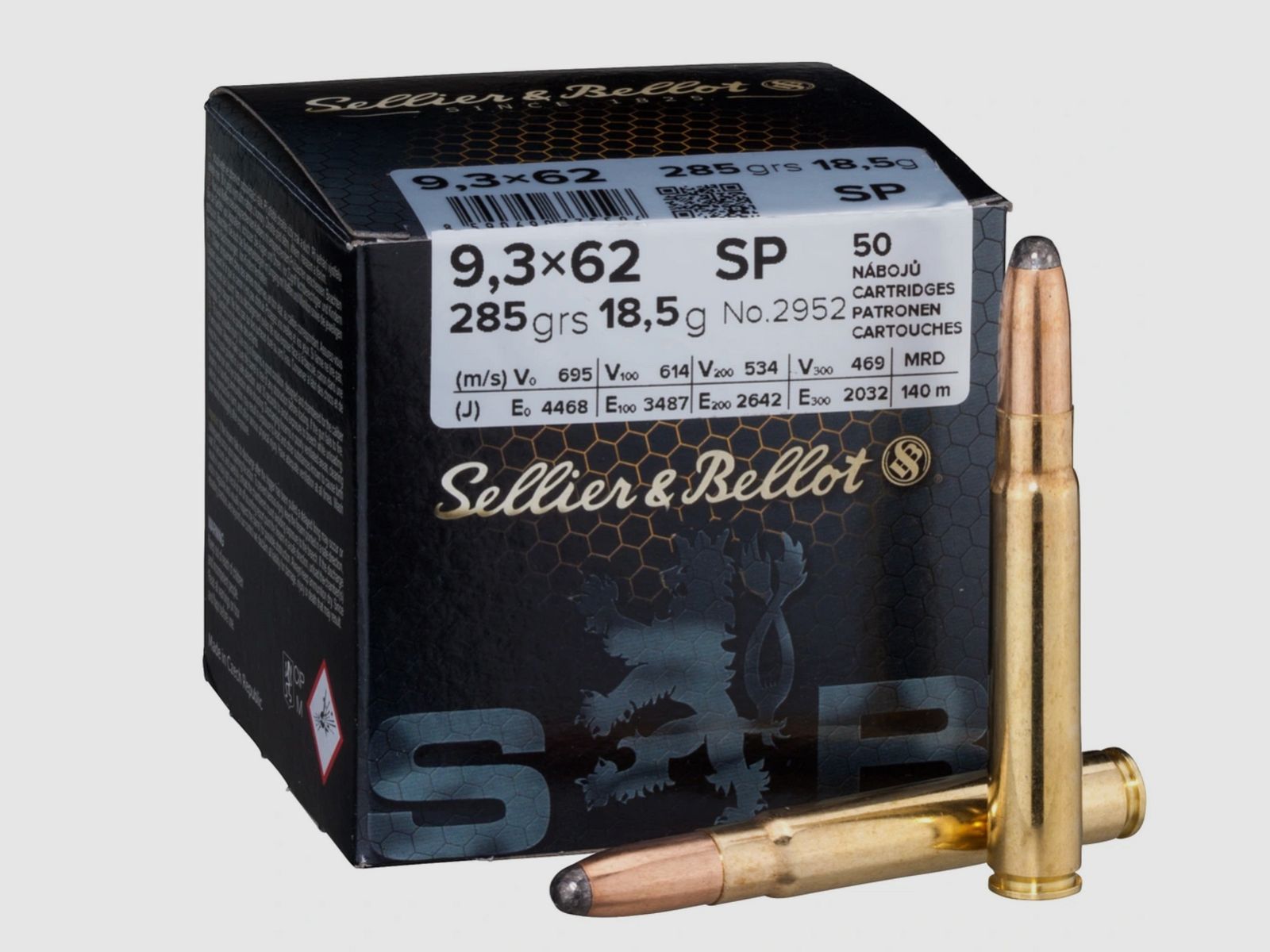 Sellier & Bellot 155488 9,3x62 cartouches de carabine à balle partielle 18,5g 285grs.