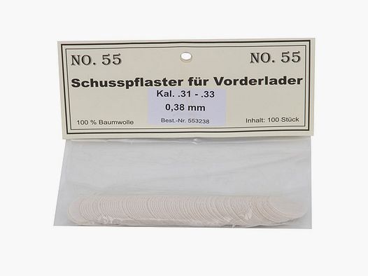 Match Schusspflaster fĂĽr Vorderlader No. 55 0,38 mm Kaliber .31 - .33