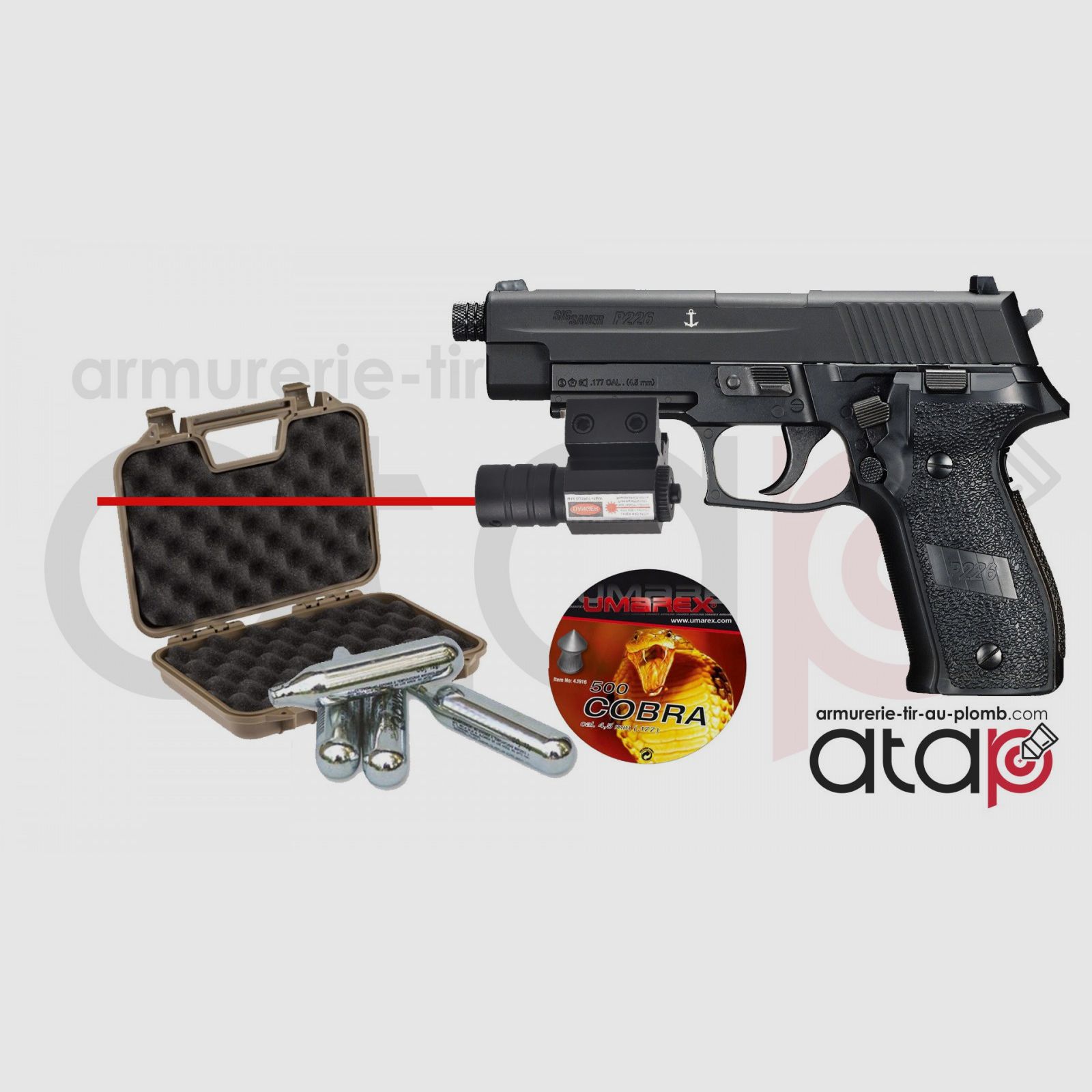 Plinking Pack Sig Sauer P226 luchtgeweer en BB 4,5 mm zwart