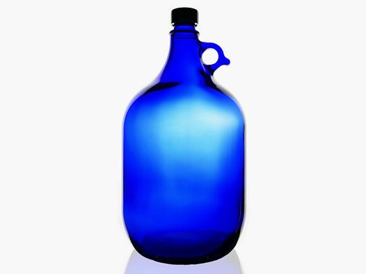 Watercontainer van blauw glas met een inhoud van 5 liter