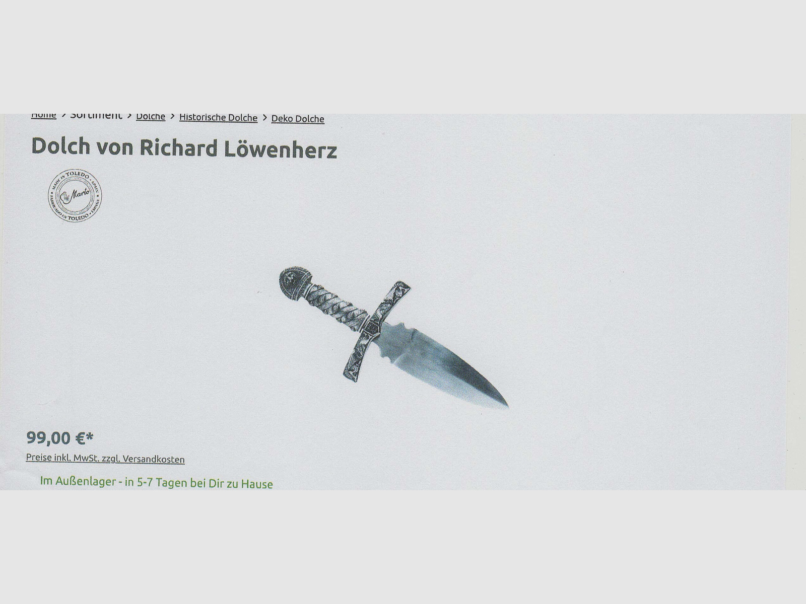 COLLECTOR'S DAGGER by King LIONHEART
