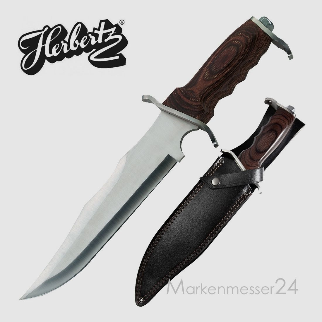 Gran cuchillo Bowie con accesorios de acero inoxidable Pakkawood incluyendo funda de cuero
