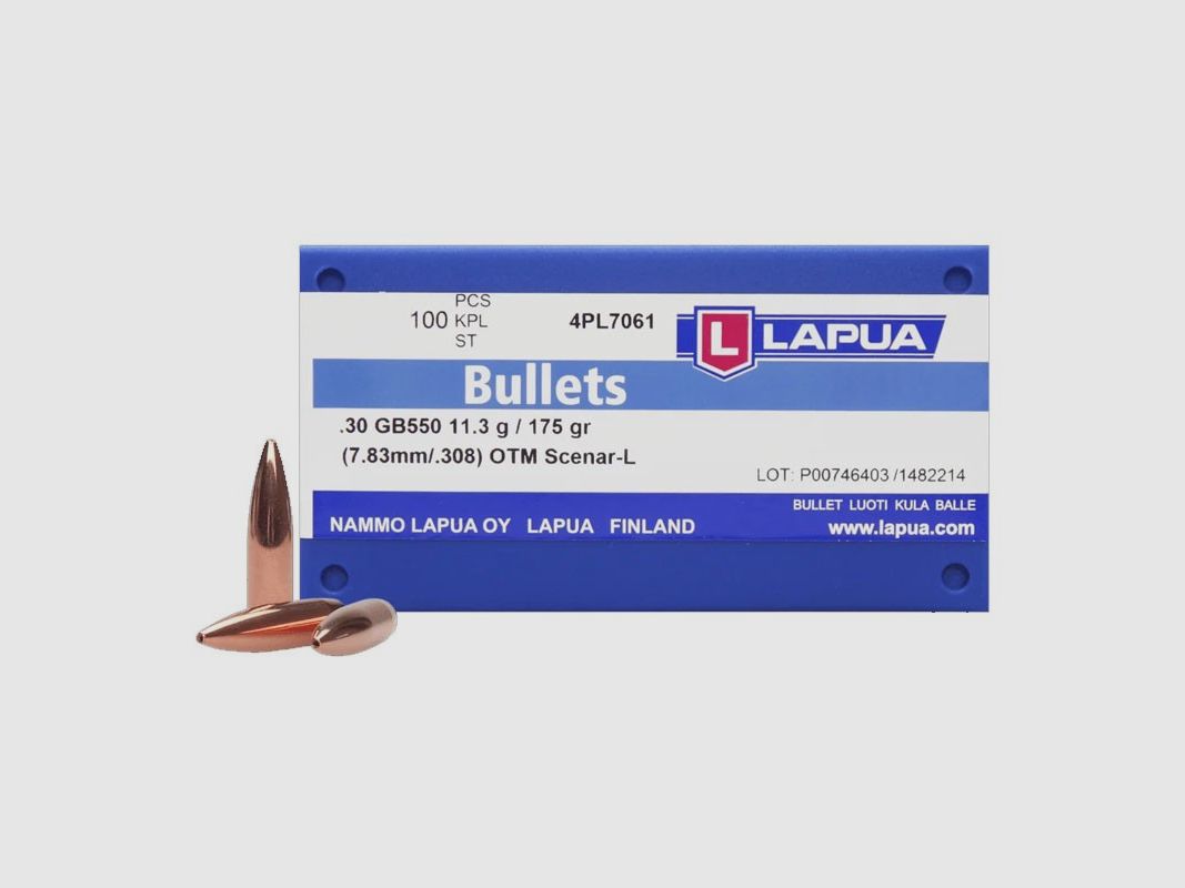 LAPUA PALLE CAL. 308W .30 OTM SCENAR-L 175GR. (100 PZ SCATOLO RIGIDO)