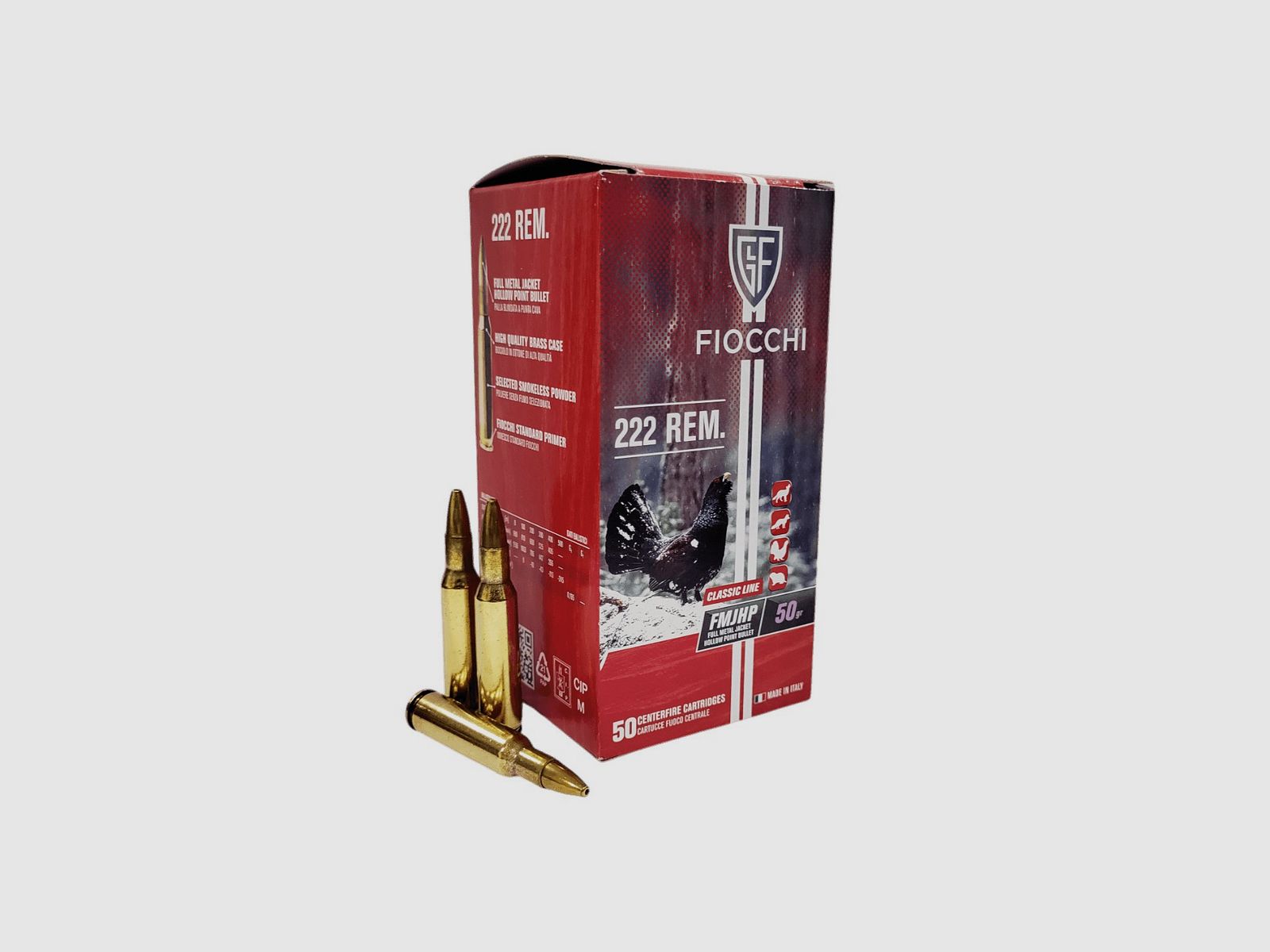 Cartucce Fiocchi cal. 222 remington FMJHP 50 gr