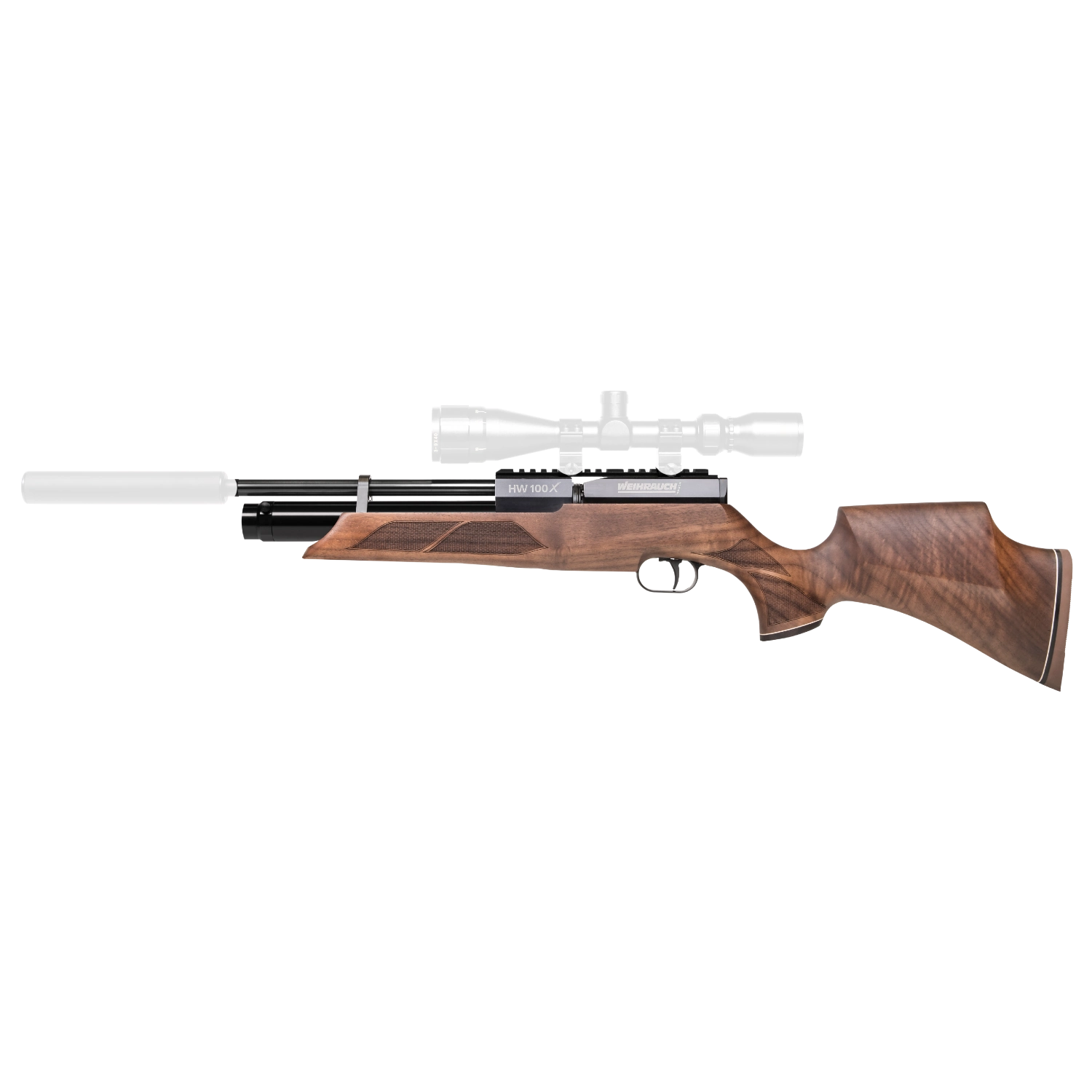 Weihrauch HW 100 X-SK pre-charged pneumatic air rifle with sporter stock in walnut, cal. 5.5 mm - short