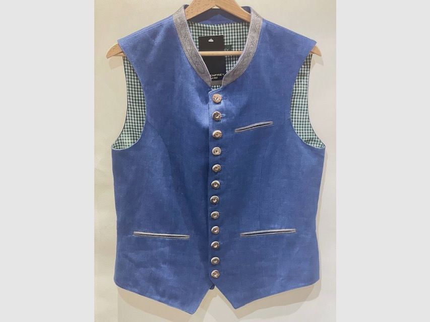 Lodenfrey Munich Gilet en Lin Bleu Clair/Gris, image 1 sur 2