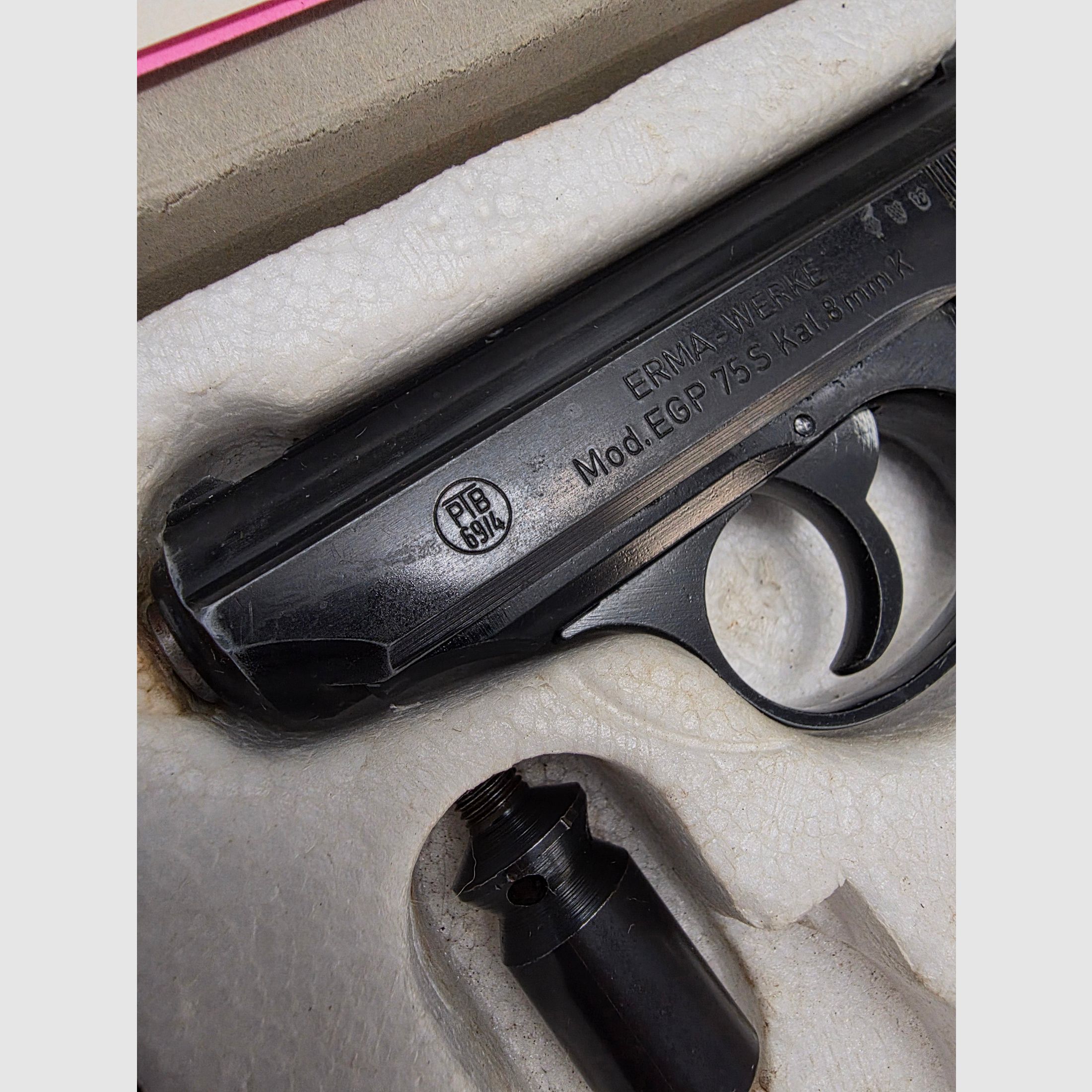 SRS Schreckschuss Pistole Erma EGP 75 S Beschuss 1978 im Kaliber 8mmK PTB 69/4