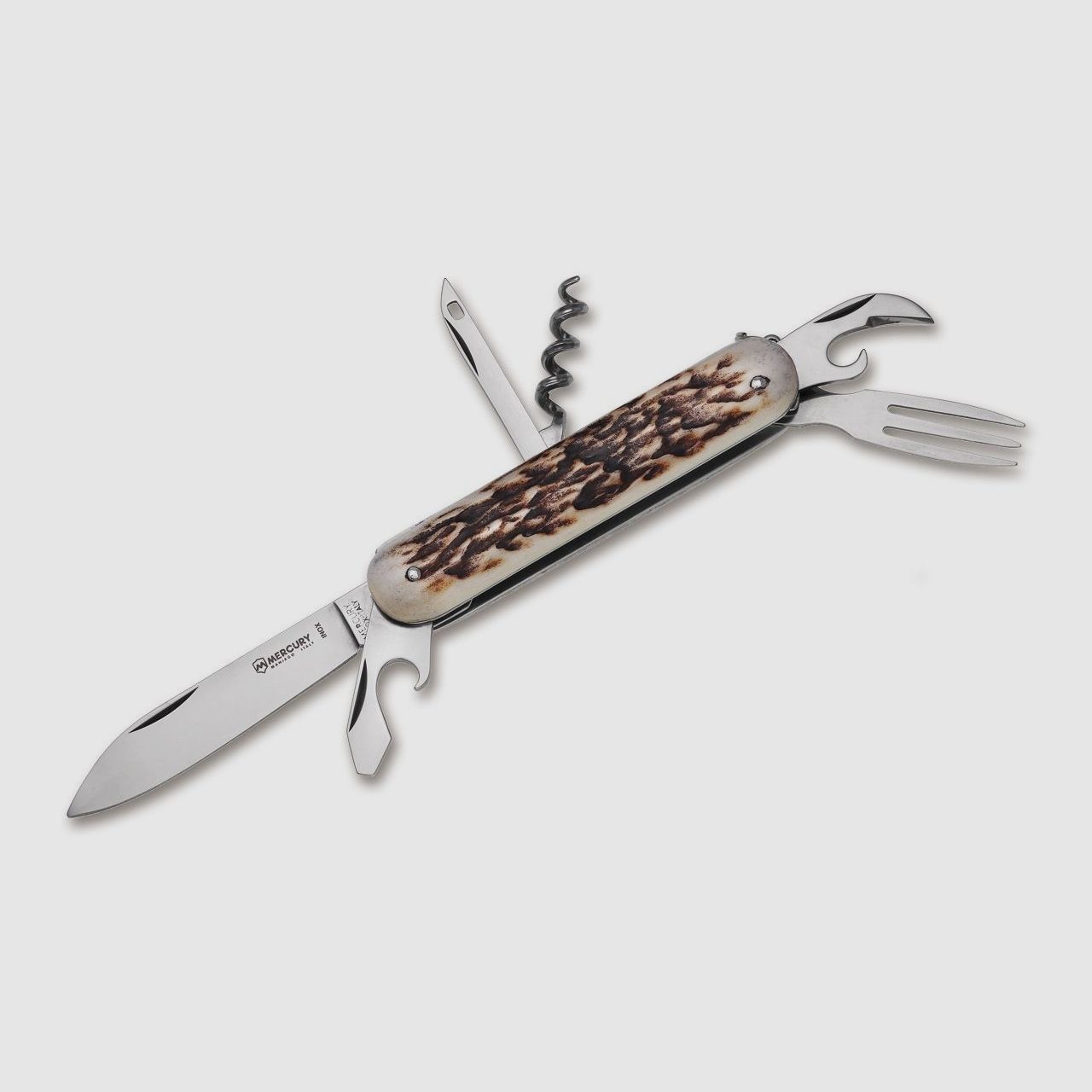 Taschenmesser 913-6DC mit Gabel, Korkenzieher Jäger Messer Horn §42a konform legal führen