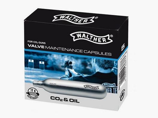 Reinigungs-Kapseln CO2 Walther 12 g - 5er-Pack - Konstante Leistung - Für Druckluftwaffen