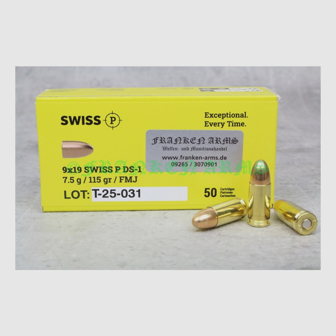 Swiss P 9x19 DS-1 FMJ 115gr. 7,5g 50 pezzi