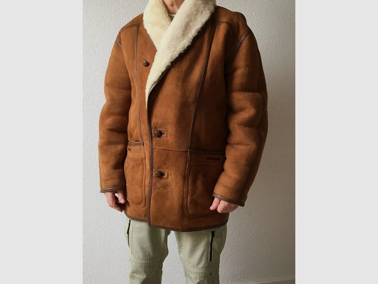 MABRUN oryginalna kurtka męska z owczej wełny (3/4), brązowa, rozmiar 50