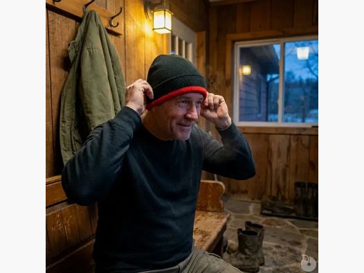 Reversible hunting beanie acrylic two-tone black orange