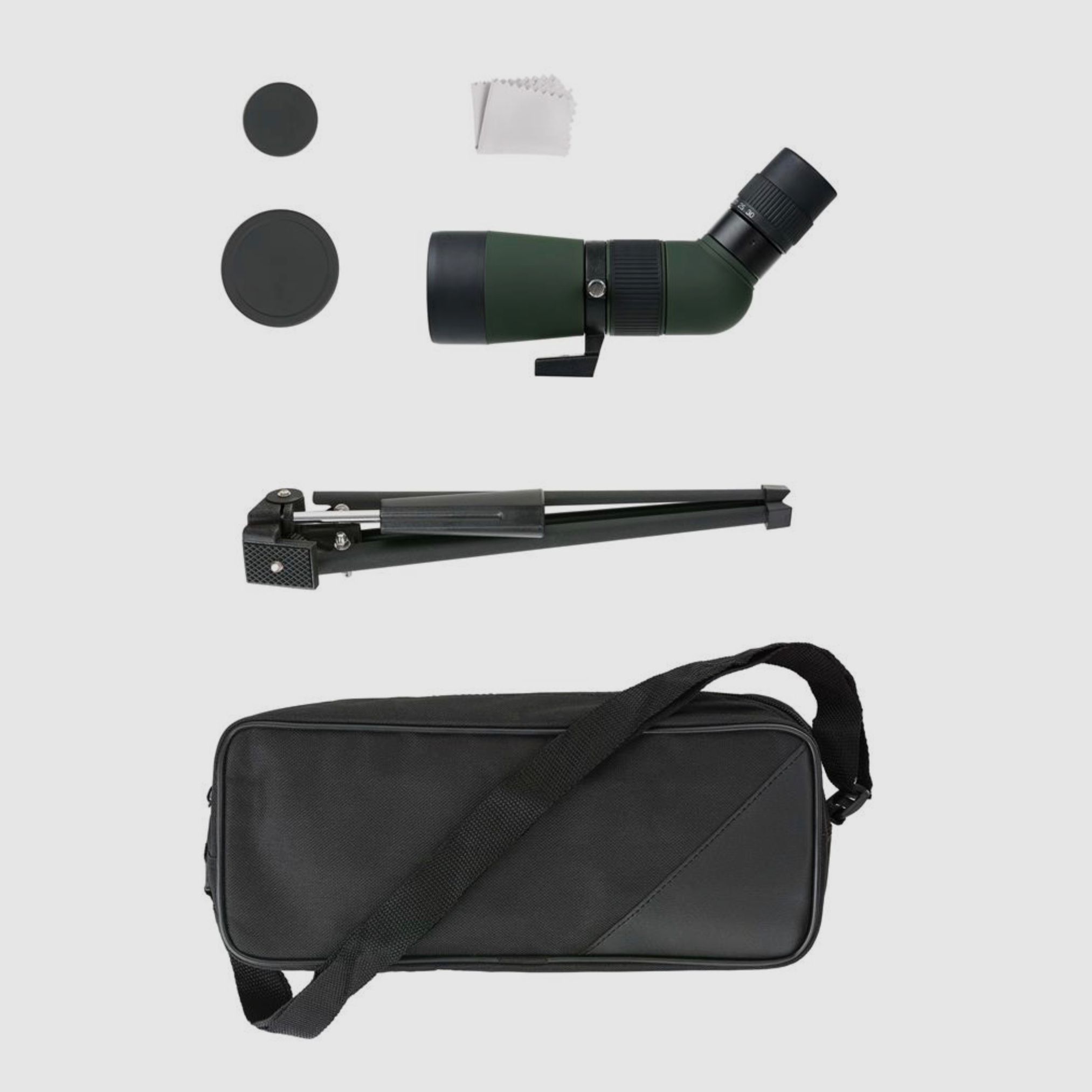 Exhibitor DÖRR 538245 Zoom Spotting Scope Owl 10-30x50 Angled View with Table Tripod and Bag V430