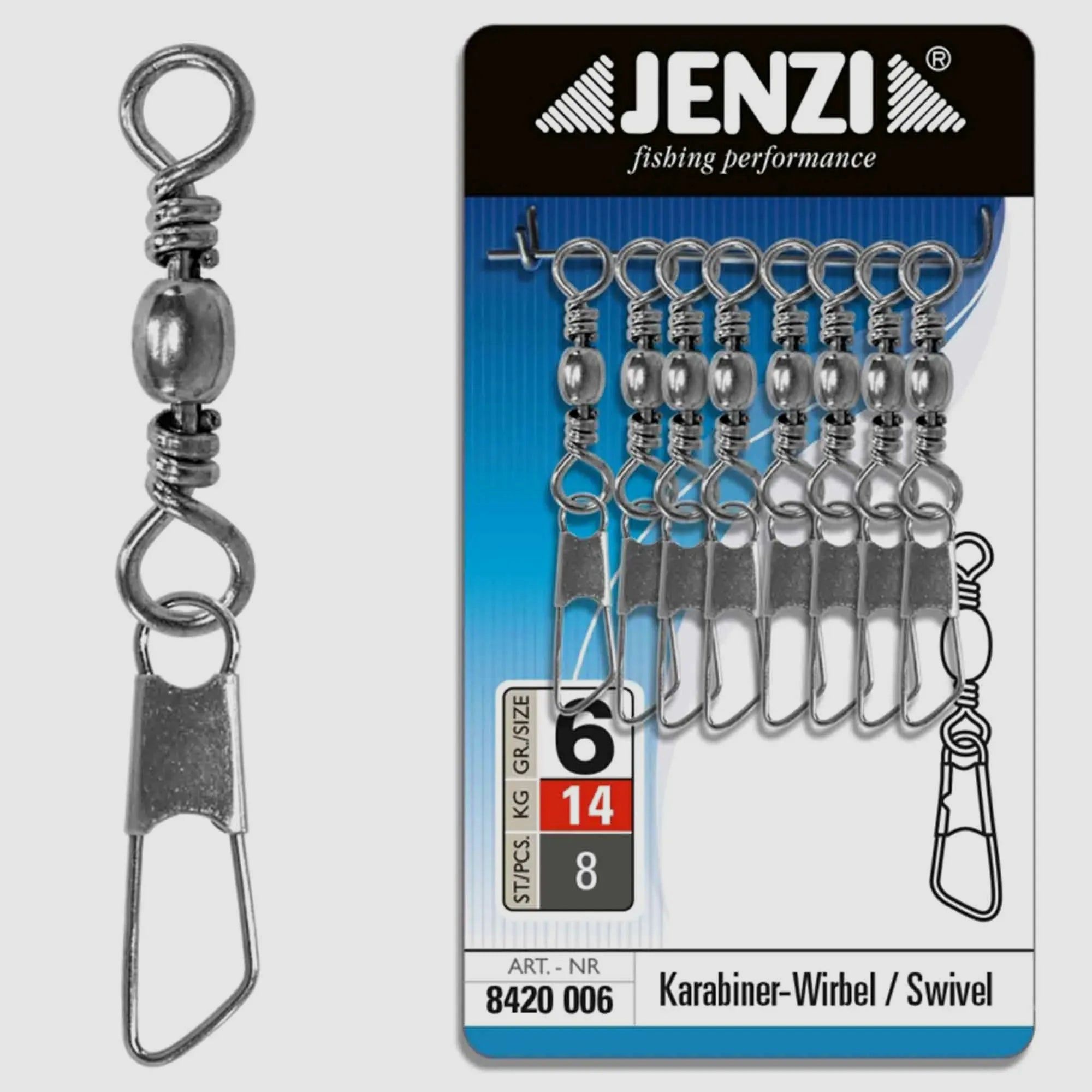Jenzi Jenzi Karabinerwirbel vernickelt salzwasserfest Gr. 6 8 Stück