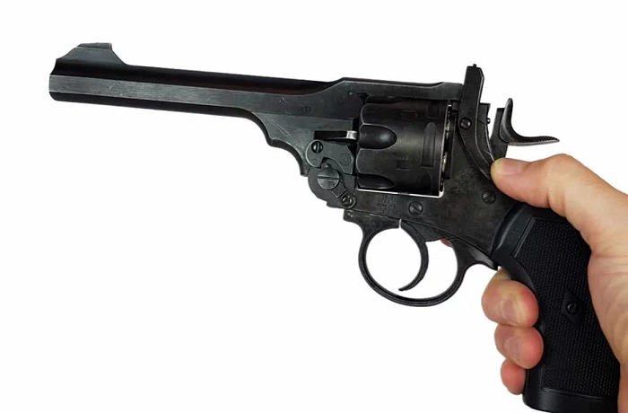 Rewolwer wiatrówka WEBLEY MKVI .455 Police kal.4,5 mm Diabolo łuski 6-strzał. lufa 4" CO2 Black Ekp do17J, zdjęcie 19 z 26