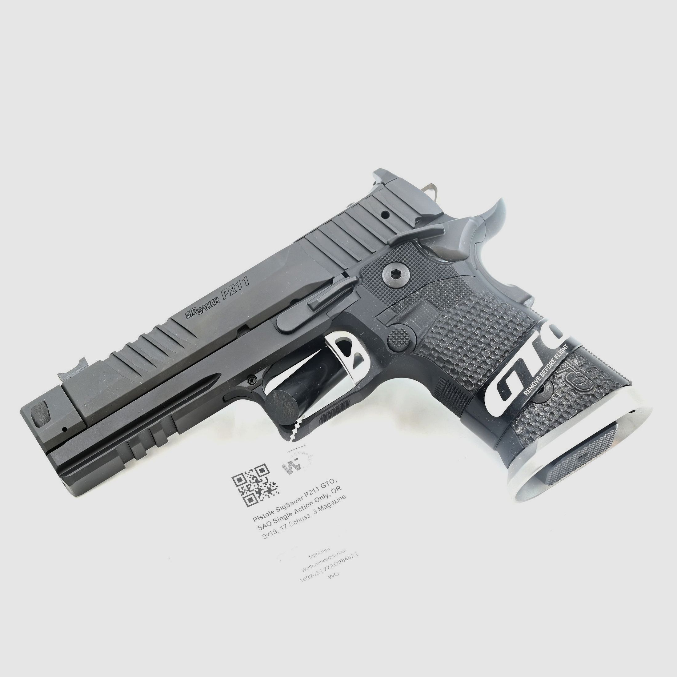 Pistolet SigSauer P211 GTO, SAO Action Unique, OR, 9×19, 17 coups, 3 chargeurs, image 1 sur 2