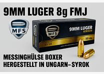 MFS ammunition 9mm Luger, FMJ, VPE: 50, 8.0g/124grs. - 1000 rounds available immediately +50€ ADR shipping