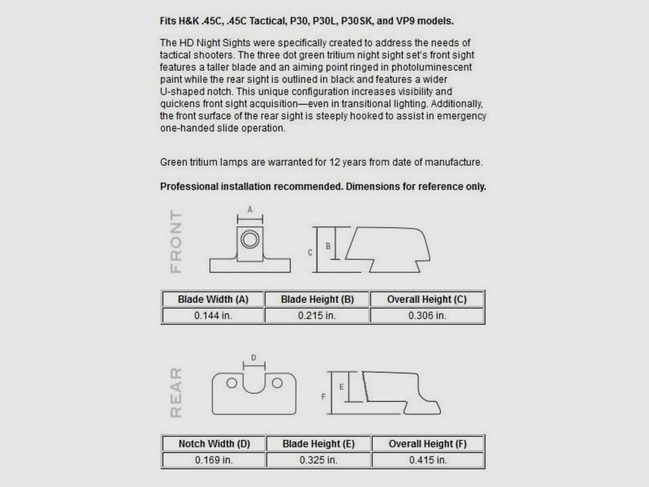 Trijicon Sight Set HD Yellow HK45C/P30