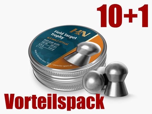 10+1 GRATIS x 500 StĂĽck H&N Field Target Trophy Diabolo, Rundkopf, glatt, 0,56 g, Kaliber 4,52 mm