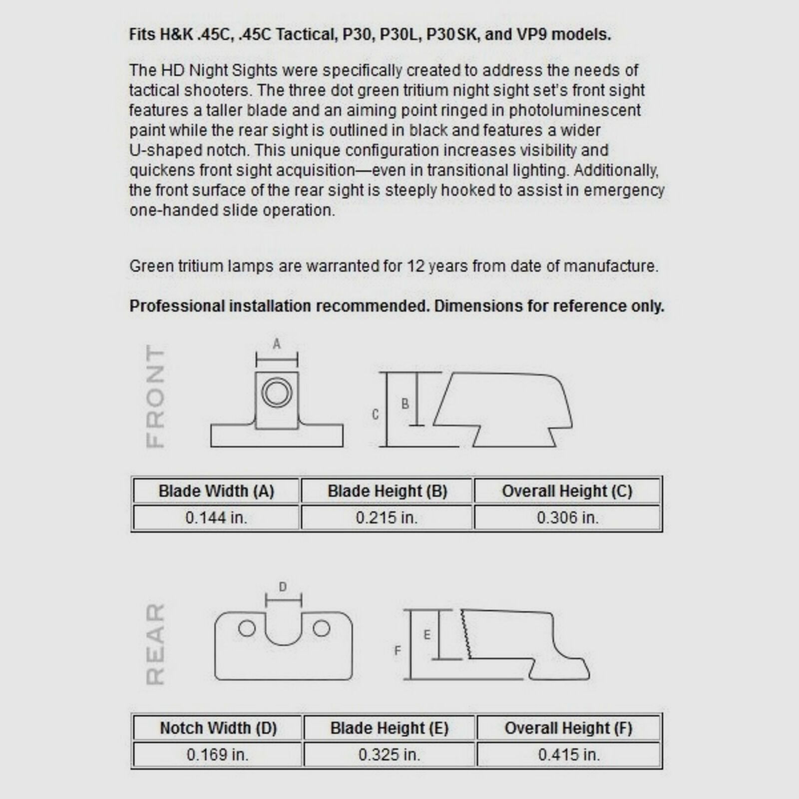 Trijicon Sight Set HD Orange HK45C/P30