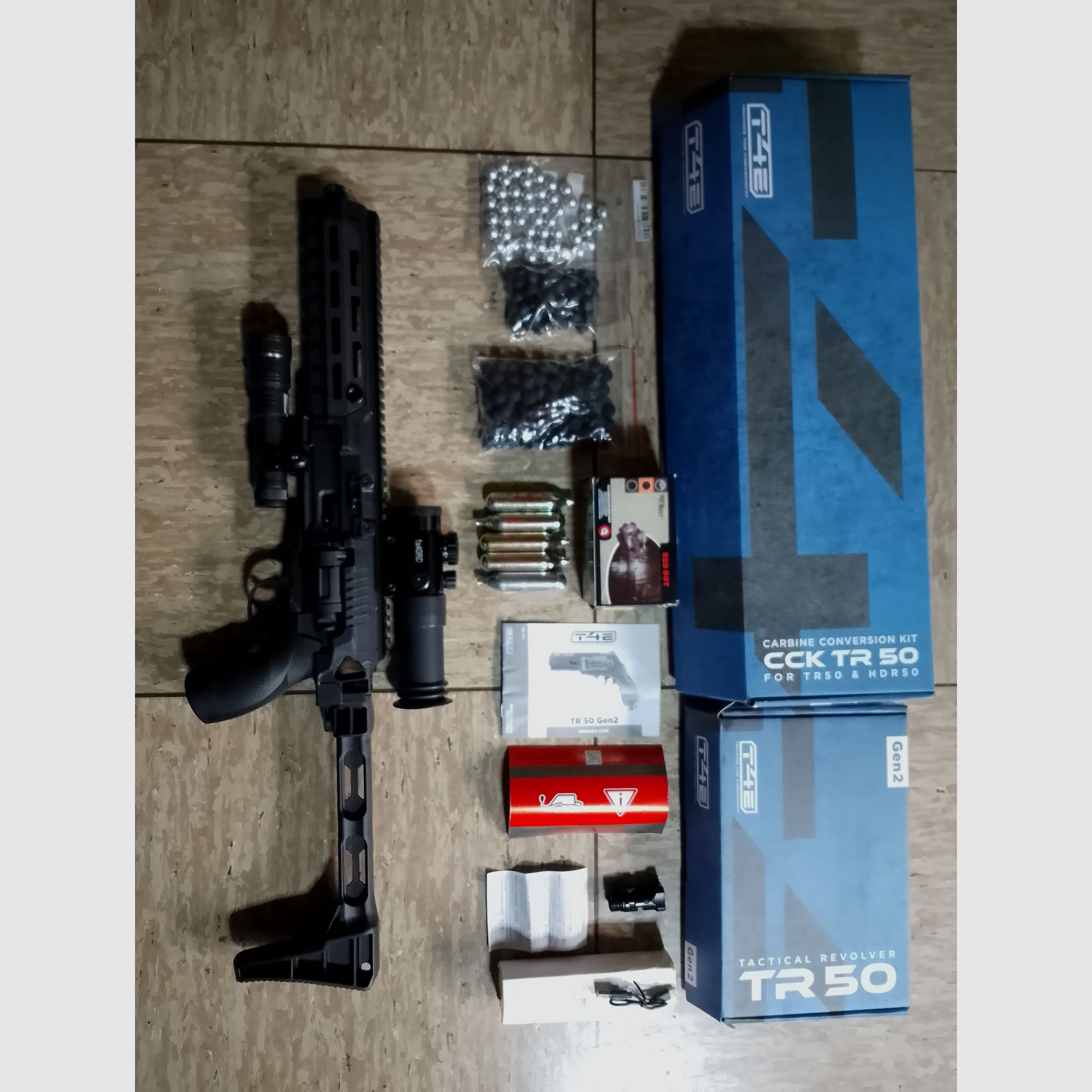 Neu T4E RAM HDR50  Tr50 gen2 + Carbine Conversion Kit+ Alu kugeln + Rubberballs .50 + Flashlight + CO2 Kapseln+ Visier Ovp 