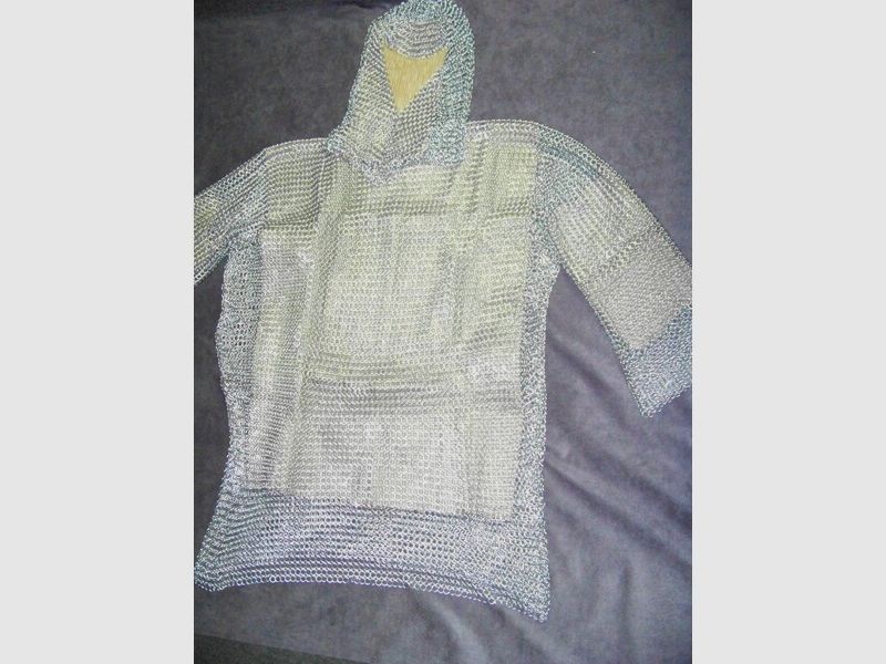 Kettenhemd, Kettenhaube , Rüstzeug , verzinkte Ringe Grösse  L