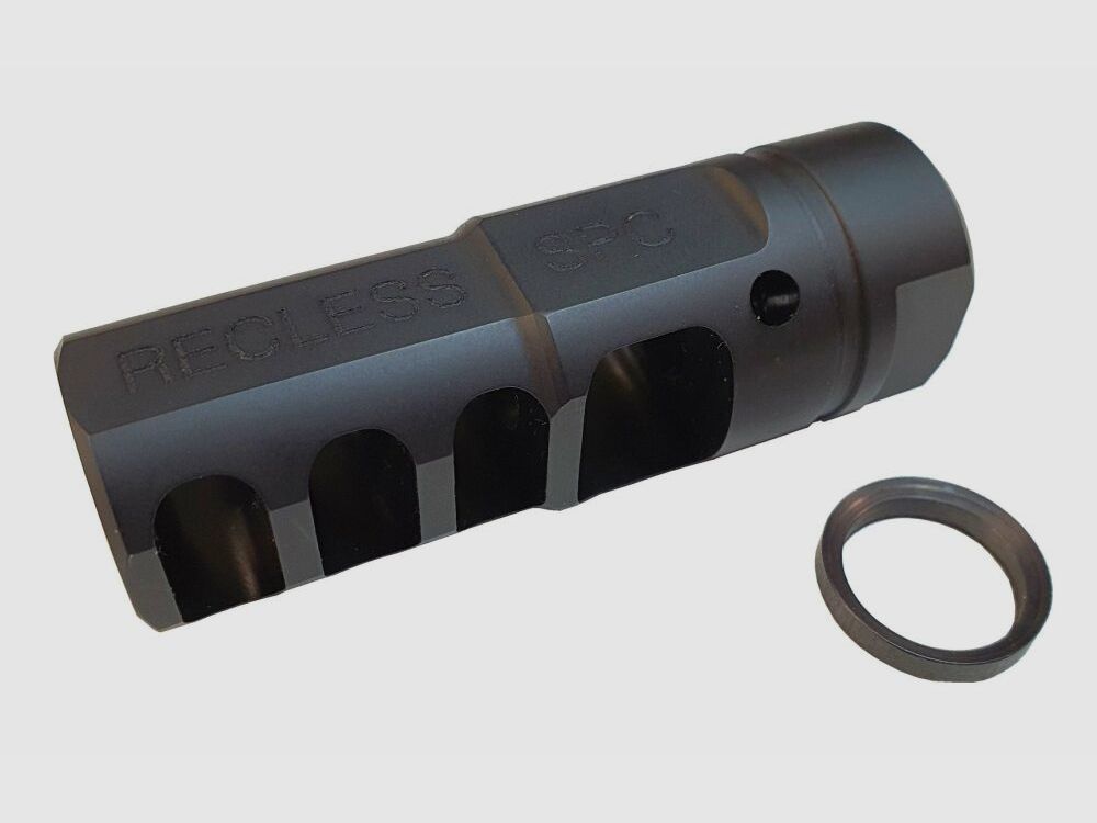 Fábrica de armas Glarner + Casa de comercio AG Suiza SPC RECLESS compensador para 9mm Luger M15X1 derecho cañones, carabina de pistola suiza, Suiza, imagen 1 de 7