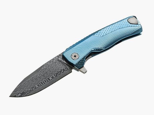 LIONSTEEL - Cuchillo de bolsillo ROK Damasco Azul