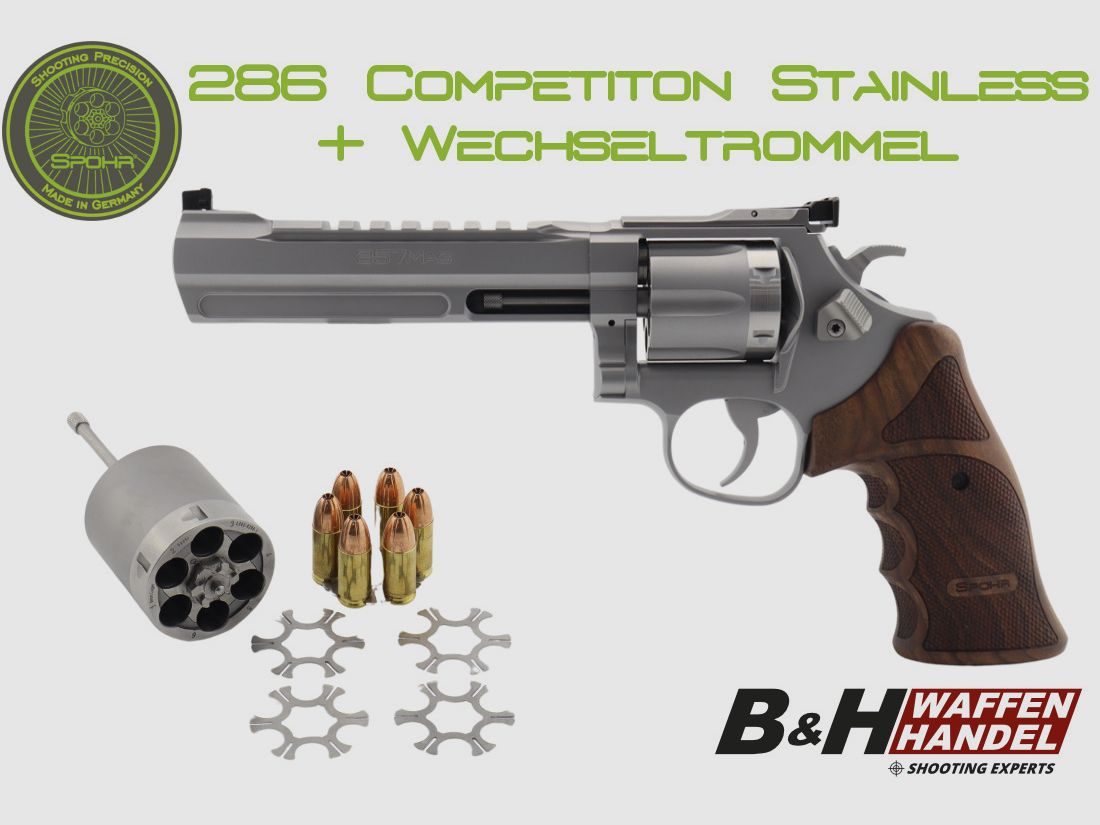 Spohr 286 Competizione Acciaio Inossidabile 6" Revolver con tamburo intercambiabile Fabbricato in Germania 6 pollici revolver sportivo