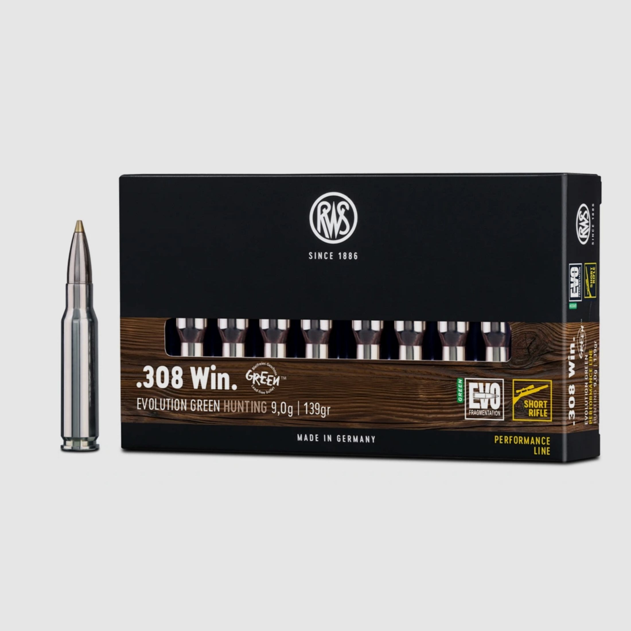 RWS 2411783 Büchsenpatronen .308 Win. Evo Green Short Rifle 9,0g 139grs.