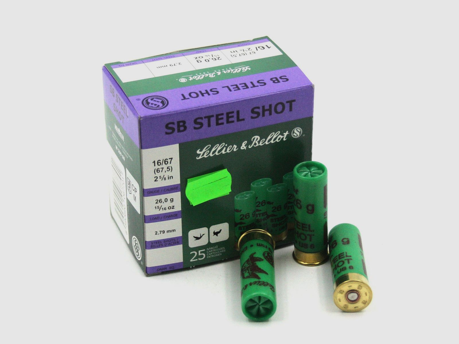 S + B, 16/67.5 plomb acier n° 4, plomb 3,05 mm, 26 g, 25 pièces