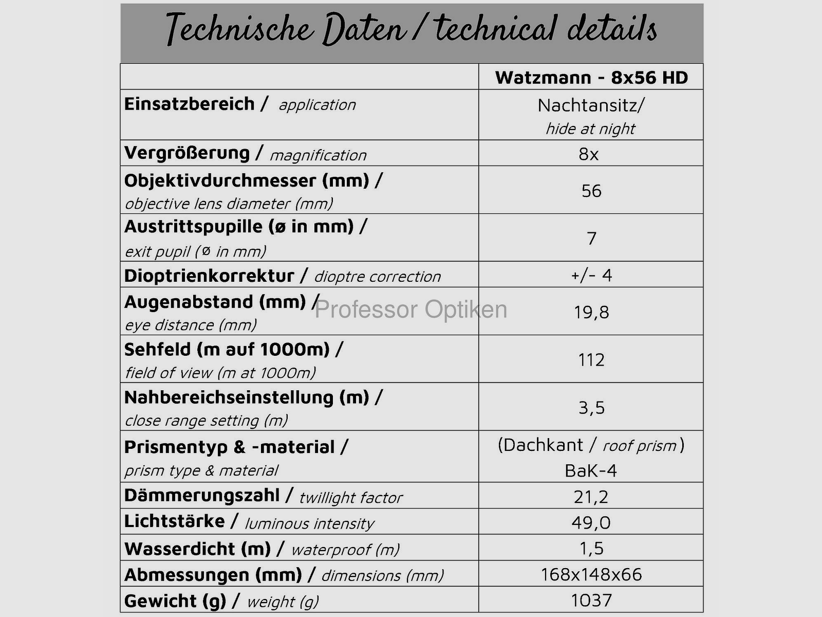 Professor Optiken Watzmann - 8x56 HD V2.0