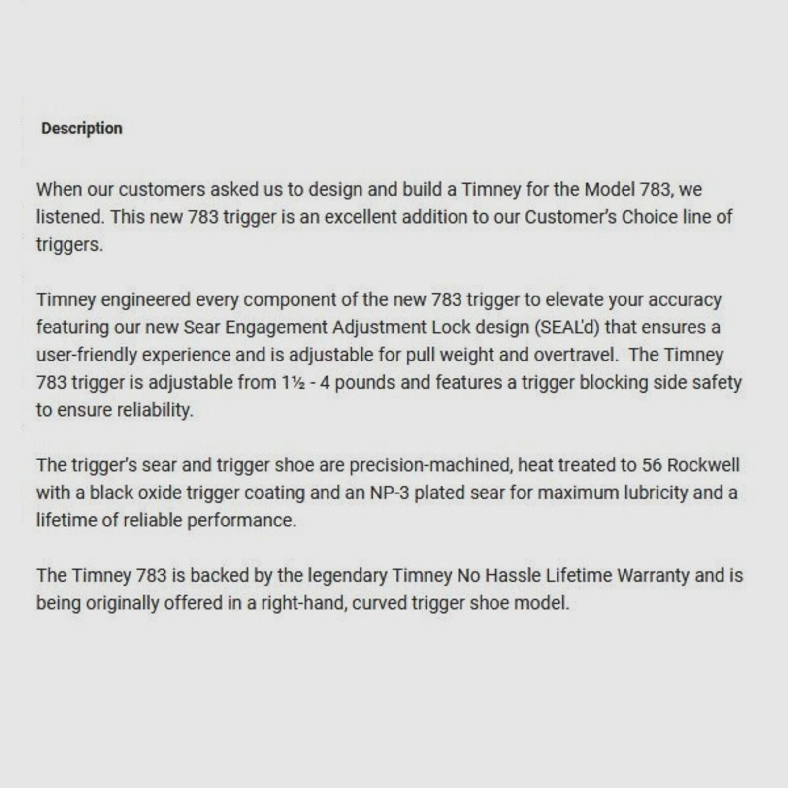 Timney Abzug m/Sicherung 3lbs Rem-783