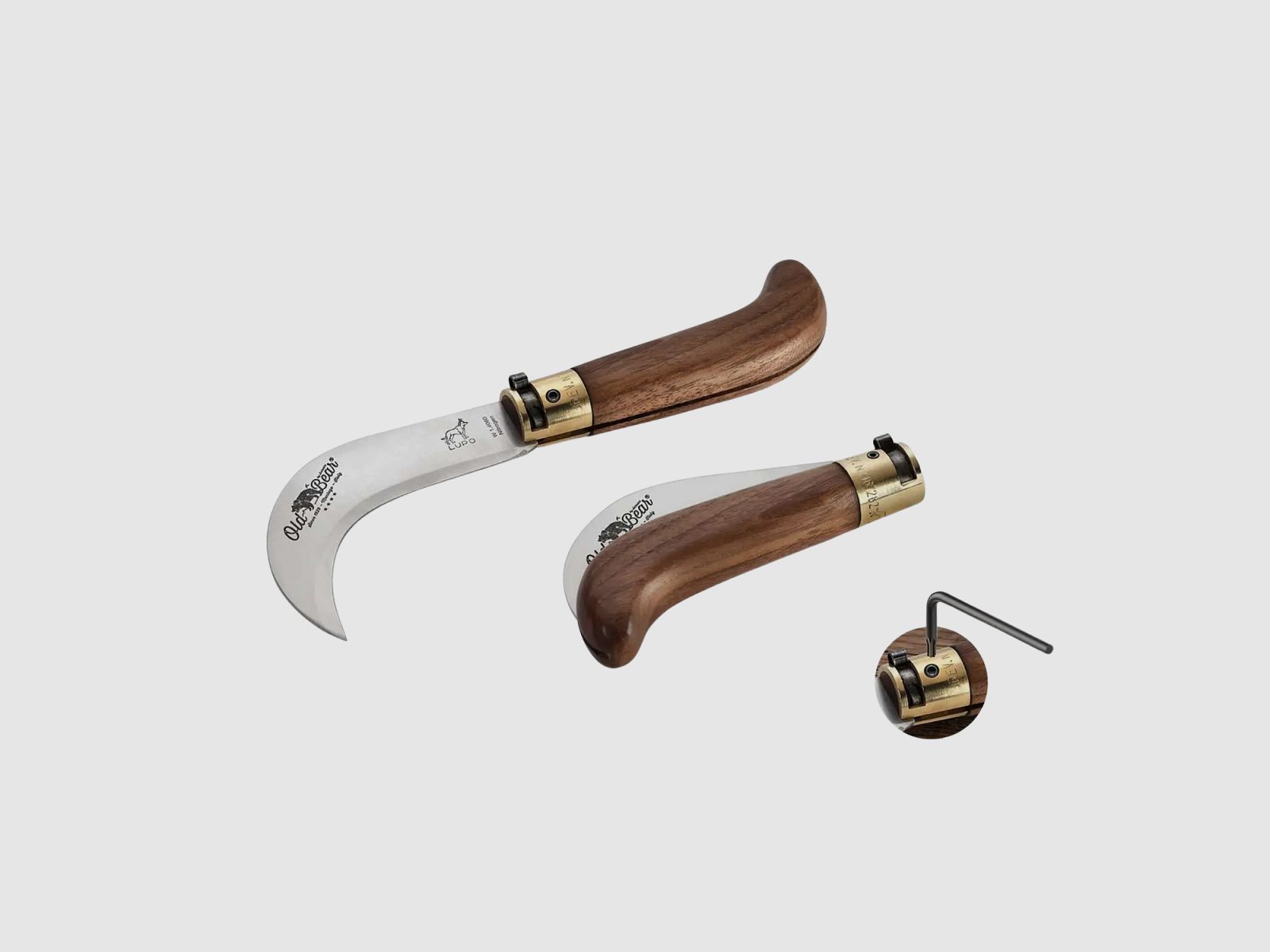 Old Bear Bill Hook Cuchillo de bolsillo de nogal